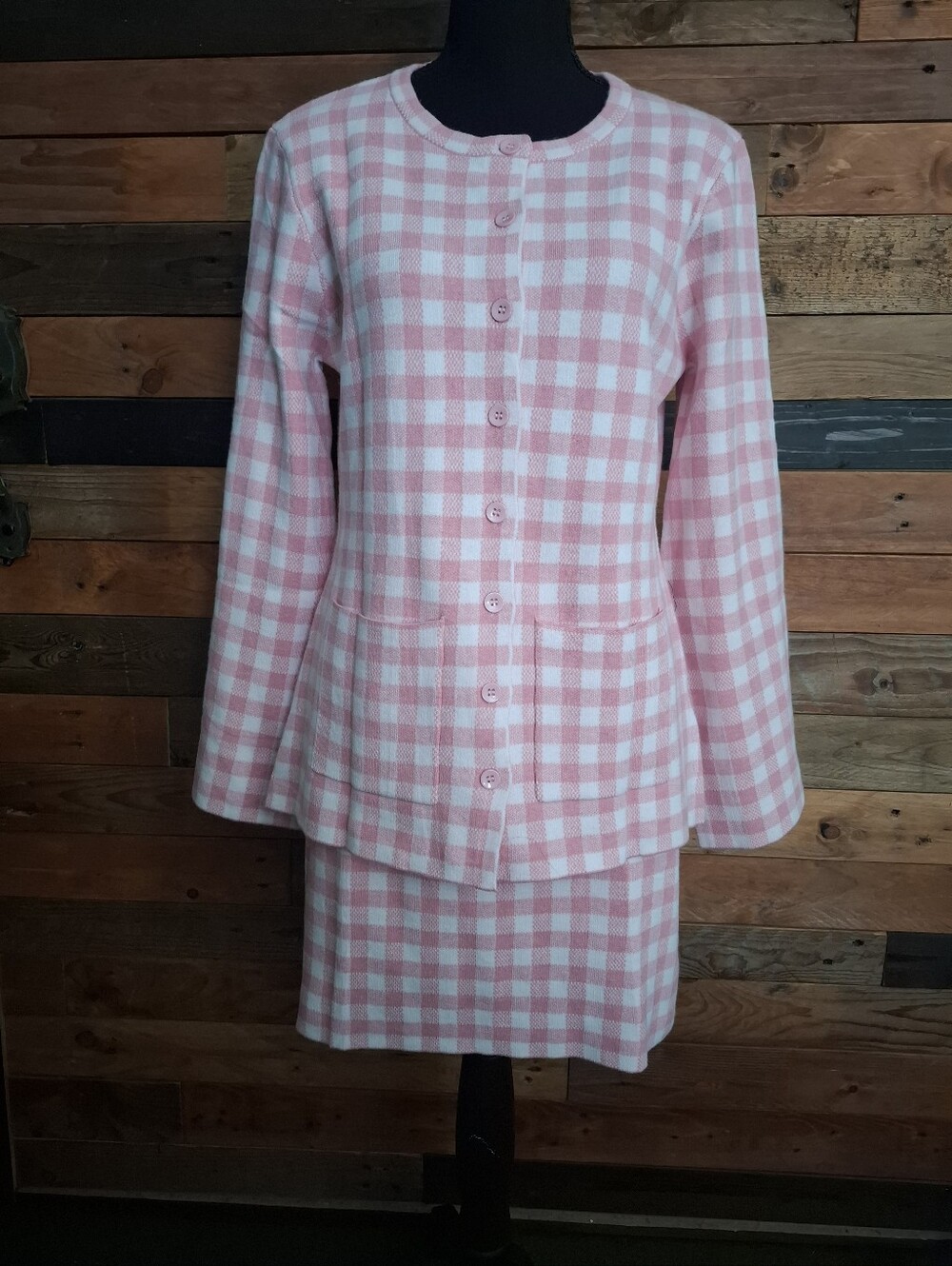 NWT Wenrine Pink & White Gingham Knit Set - Medium